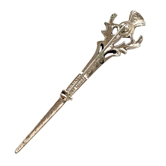 Scotland Thistle Silver Tone Kilt Brooch Pin With Safety Clasp 3in - Picture 4 of 10